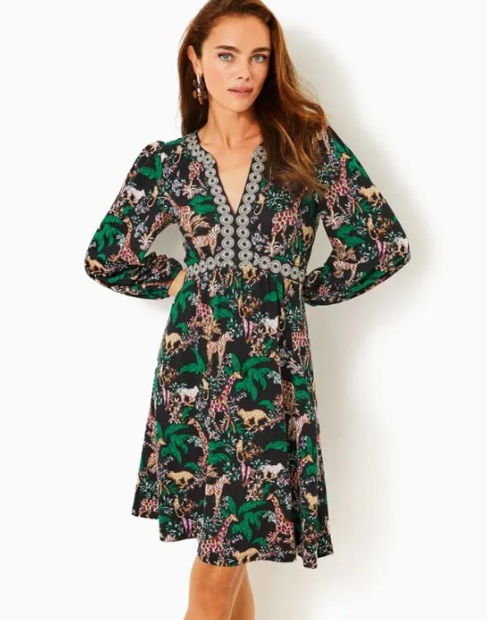 LILLY PULITZER Wexlee Dress Size 2 Green Dancing In The Moonlight 3/4 Sleeve NWT